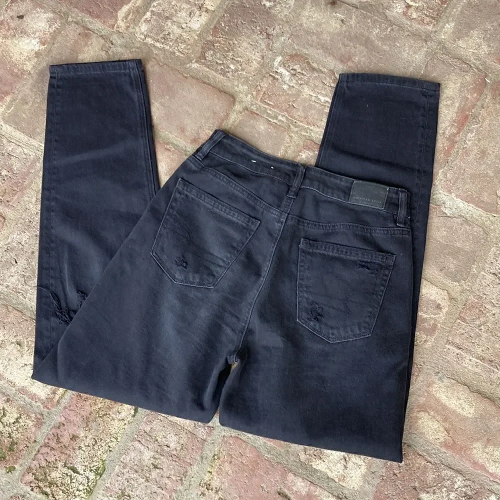 American Eagle Outfitters Distressed Mom Straight Jeans Wash Black Size 0